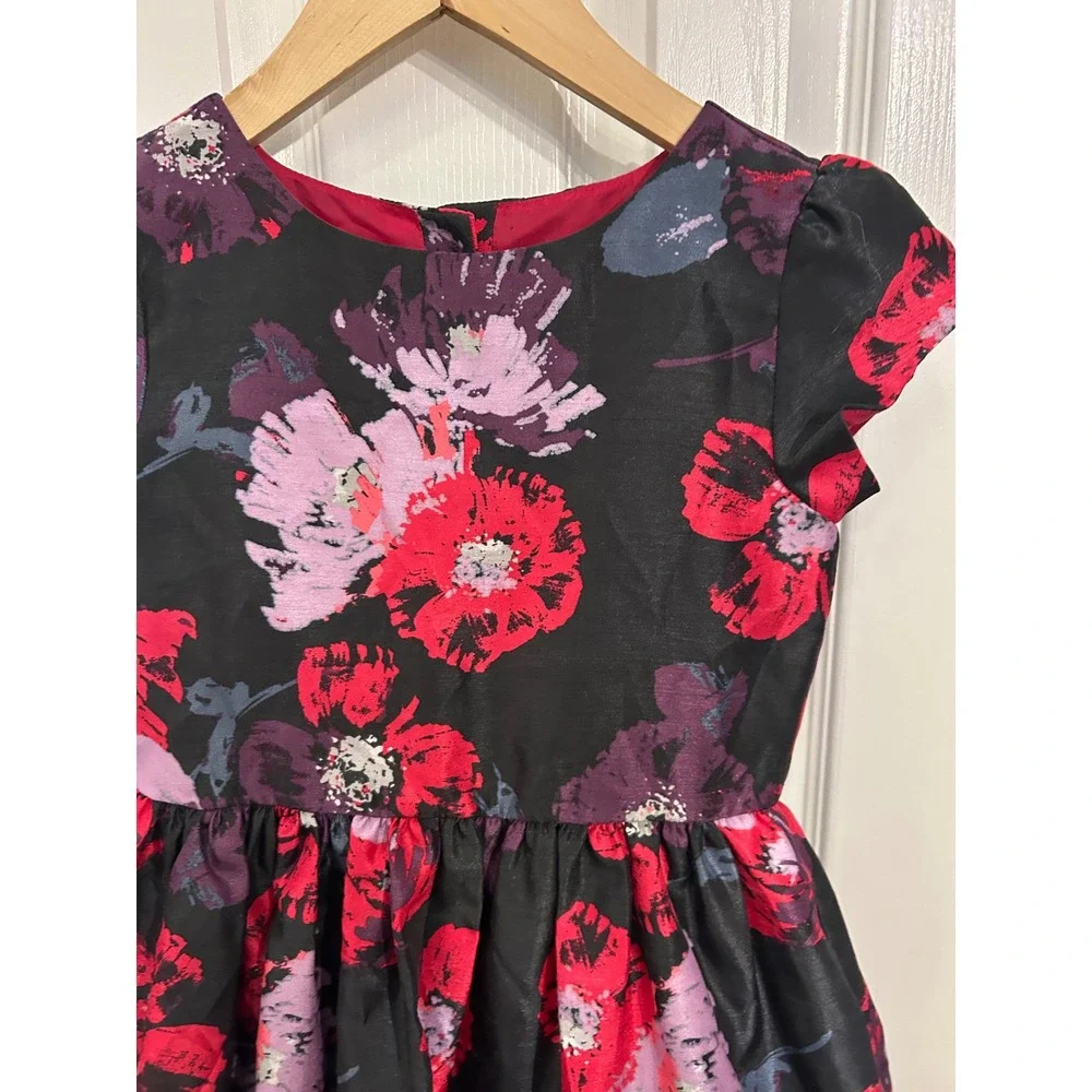 Gymboree Girls Size 7 Floral Party Dress Black Pink Purple Holiday Special k7083